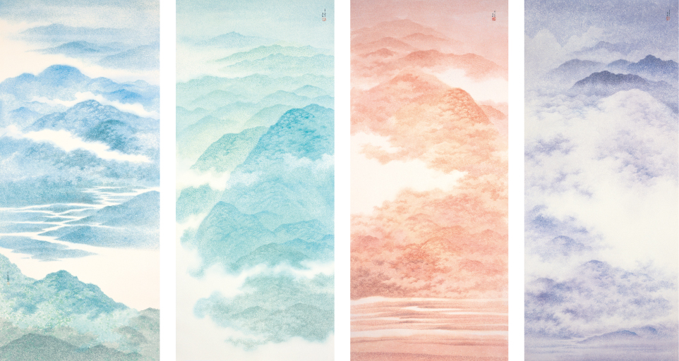 「四景山水  春夏秋冬」「Landscapes of the Four Seasons」各217×95cm